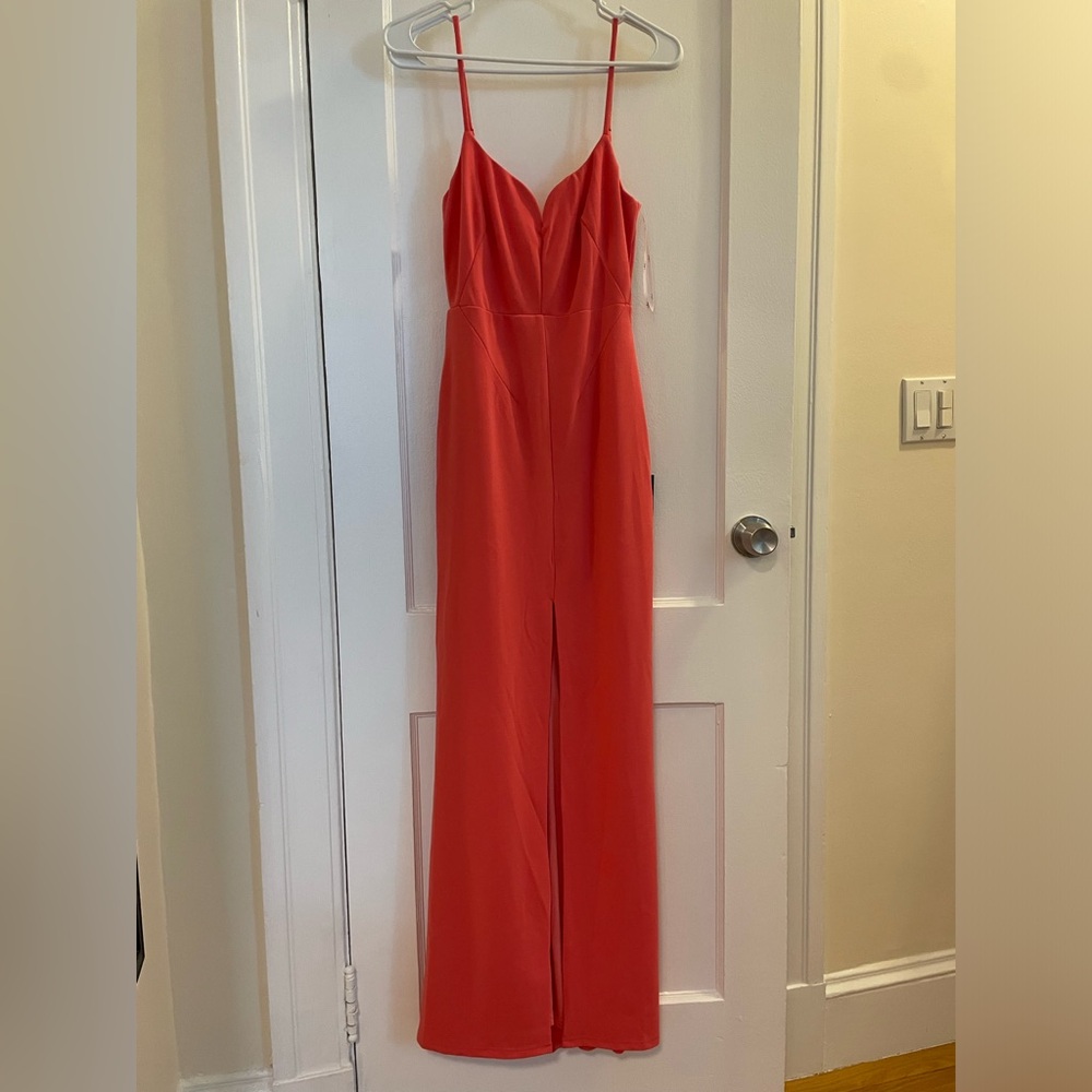 NWT Lulu’s Impressive Glamour Coral Pink Sleeveless Column Maxi Dress - Picture 5 of 7